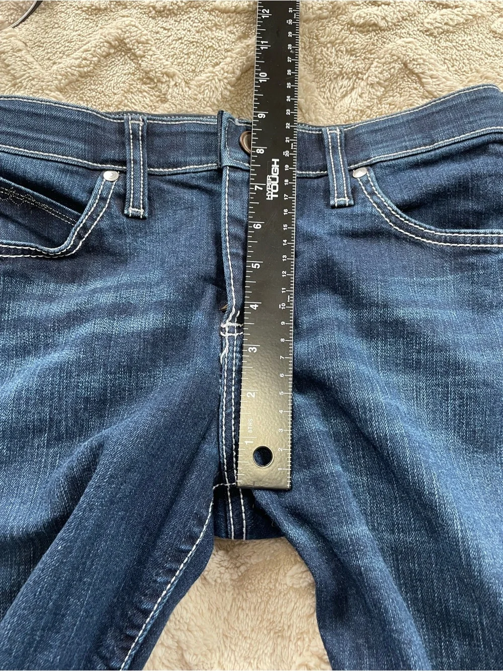 Wrangler Dark Indigo Flare Jeans W/ White Stitching ~ Sz‎ 5/6 Q Baby Jeans